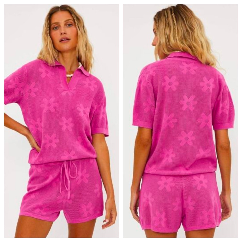 Beach Riot Liliana Short Sleeve Top Polo Blossom and Matching Shorts Set of 2